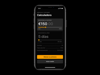 Loan calculator applicaiton calculator clean design credit dark app dark ios dark ui design finance app financial ios iphone app iphone x loan ui ux