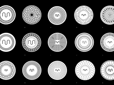 m Coins badge bitcoin black and white blackwhite blochain branding circle coin crypto cymatics futuristic icon identity logo m minimalist modern patterns sacredgeometry simple