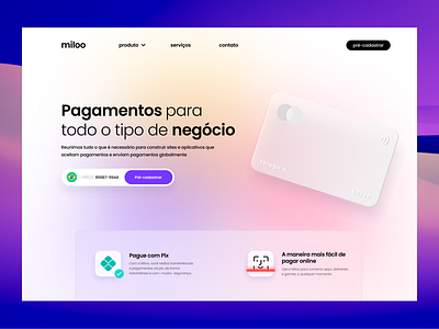 Hero Landing - miloo app branding brasil brazil clean fintech gradient interface payments startup ui ux uxui