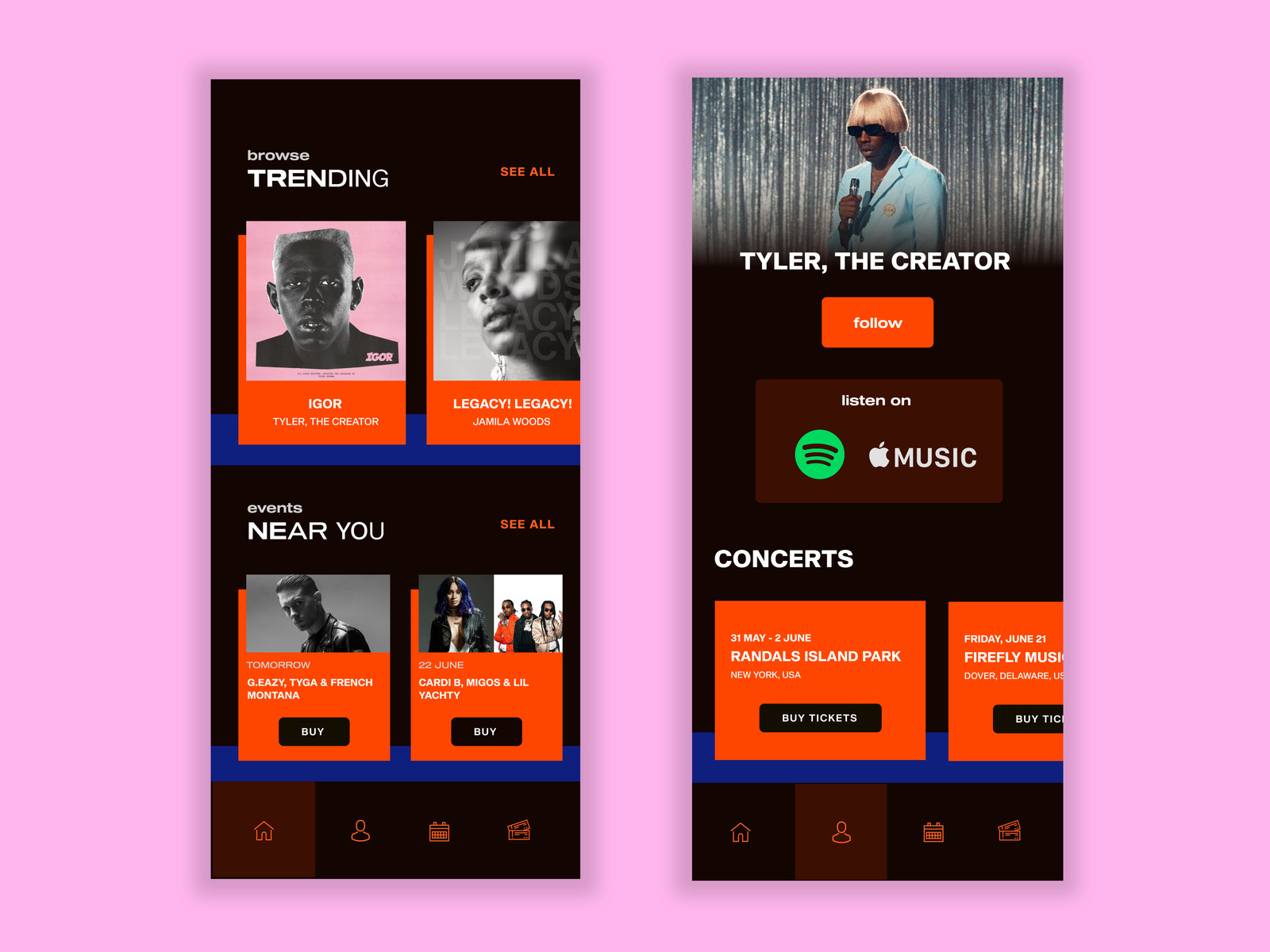 Artist & Music Concerts - UI by Thiago G. Vaccaro on Dribbble