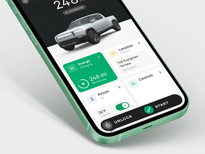 Rivan detail app concept app auto car dashboard ev green mobile rivian tesla ui unlock
