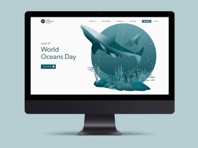 World Oceans Day home page animación design enviroment graphic design illustration illustrator marine life ocean oceans personal project sharks ui ux ux design vector web animation website concept whales wildlife