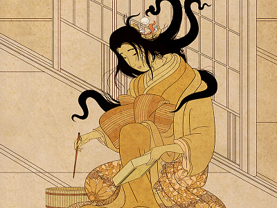 Yōkai Series: Futakuchi-onna futakuchi onna ghost illustration japan japanese monster poster yokai