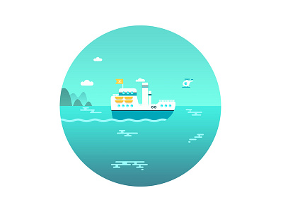 Little boat boat clouds helicopter icon illustration ocean sea sky water