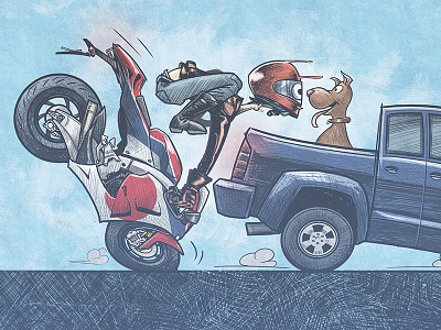 Brake Check cartoon editorial illustration illustration motorcycles motorcyclist