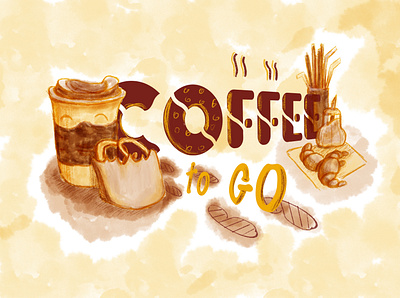 Coffee to go art branding design font design food and drink food app food illustration illustration typography web