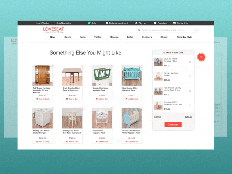 Loveseat Cart/Checkout checkout design ecommerce interaction mobile motion shopping cart ui ux web