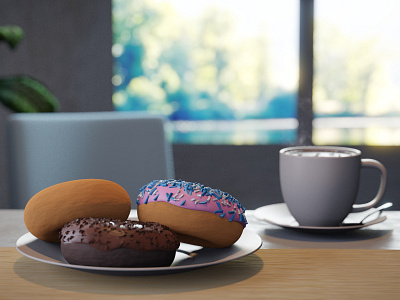 Coffee And Donuts Lakeside 3d blender3d breakfast coffee donuts