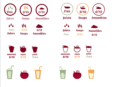 Juices Smoothies Soups App Icons android apps burgundy food apps food design green icons ios juices mobile app design red smoothies soups yellow