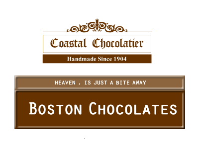 Coastal Chocolatier/Boston Chocolates Logos Dribbble Shot branding brown chocolate food logo