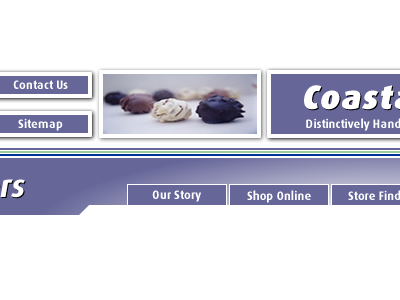 Coastal Chocolatier Header2 Dribbble Shot banner buttons chocolate purple top navigation web header website