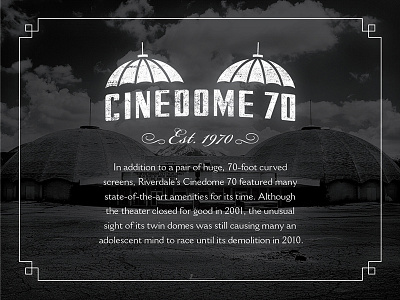 Cinedome 70 architecture cinematic utah logo movies photography retro signage typography vintage writing