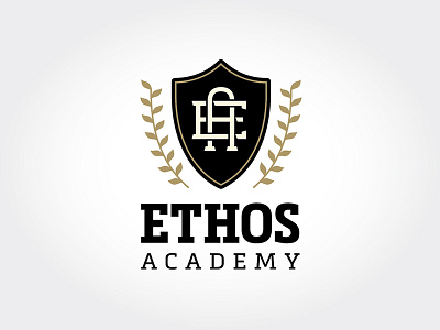 Ethos Academy Concept #1 a academy branding e ethos heraldry identity laurel wreath logo monogram shield typography
