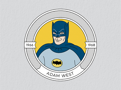 Batmen Through the Ages: Adam West 1960s adam west badge batman caped crusader dark knight halftone illustration monoline