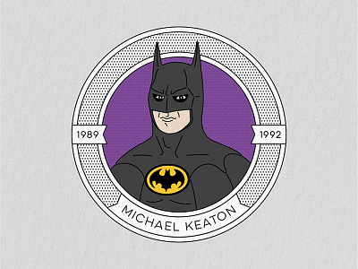 Batmen Through the Ages: Michael Keaton 1989 1992 badge batman batman returns caped crusader dark knight halftone illustration michael keaton monoline tim burton