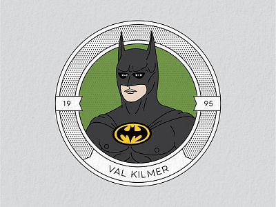 Batmen Through the Ages: Val Kilmer 1995 badge bat nipples batman batman forever caped crusader dark knight halftone illustration monoline val kilmer