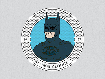 Batmen Through the Ages: George Clooney 1997 badge bat nipples batman batman robin caped crusader dark knight george clooney halftone illustration monoline