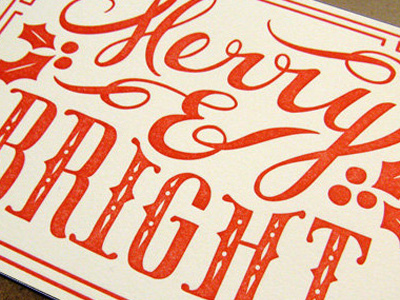 Merry & Bright illustration lettering letterpress