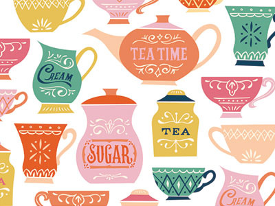 Tea Time Icons color design illustration lettering pattern surface design tea