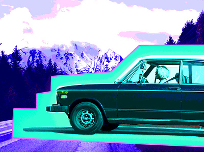 AI Can Solve Our Driving Dependence — If We Don’t Mess It Up! cars graphic design mountains posterize saturated teal visual art washed out