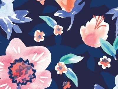 Tropical Floral floral navy watercolor