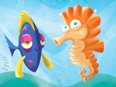 fish + sea horse acuatic character design fish game illustration mar ocean photoshop sea horse