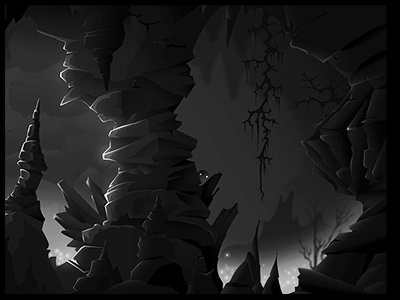 DARKLINGS | The Cave 2 background cave creatures game illustration monochrome monsters rocks roots underground vector
