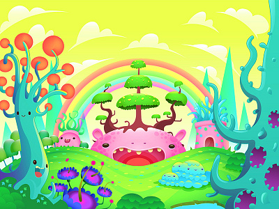Blob 4 background blob bubble game llustration monsters rainbow scenario vector