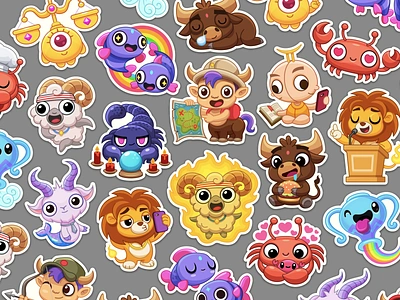 Zodiac Characters ✦ Astrology Stickers animals aquarius aries astrology cancer capricorn cartoon character design cute gemini leo libra pisces sagittarius scorpio stickers taurus vector virgo zodiac