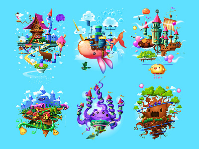 SkyMath: Floating Islands children cloud colorful educational fantasy happy illustration islands kawaii magic rain school sky snow sun thunder whale wind