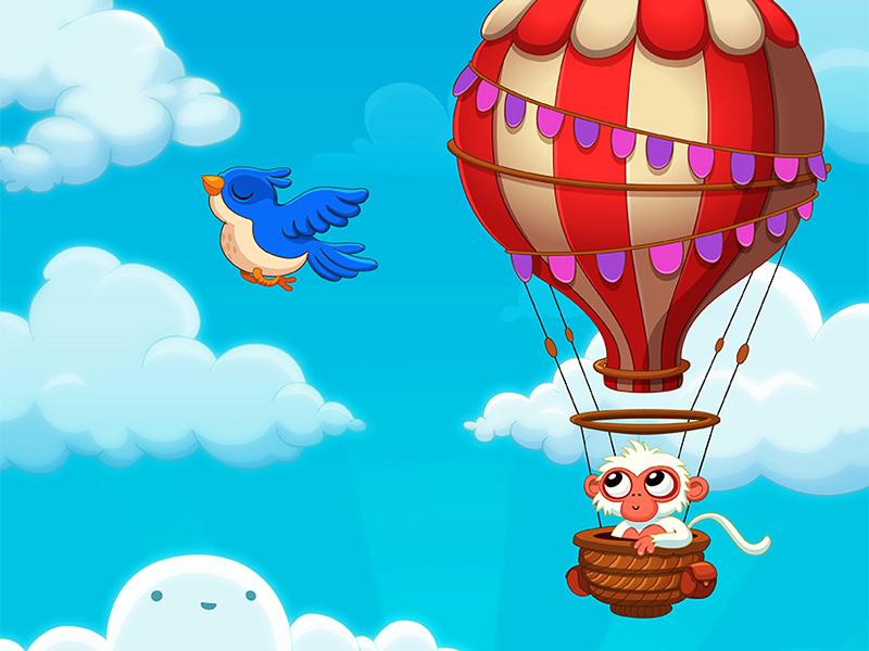 Berry Game - Map 7/9 ballon bird character game art hot air illustration monkey sky vector videogame