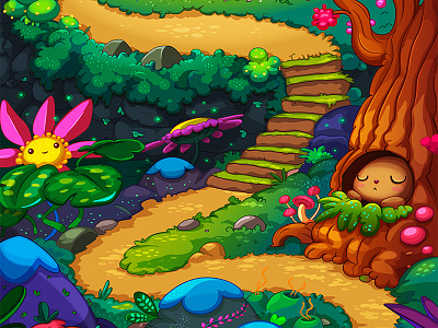 Berry Game - Map 3/9 background cartoon color flower forest game illustration map path squirrel trail tree