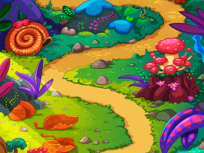 Berry Game - Map 2/9 flora fluorescent game grass leaves map mushroom path plants trail vegetation weed