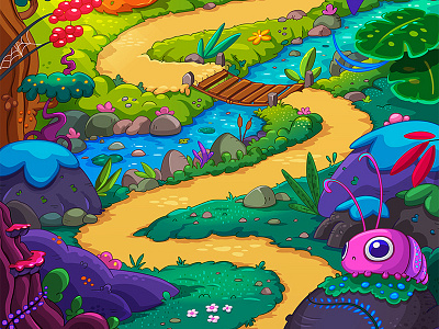 Berry Game - Map 1/9 berries bridge forest game insect map plants river spring trail water wild