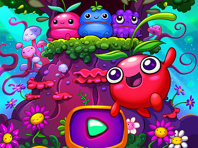 Berry Game - Splash Screen berry blackberry blueberry cherry flowers fungi game illustration mushroom play tree videogame