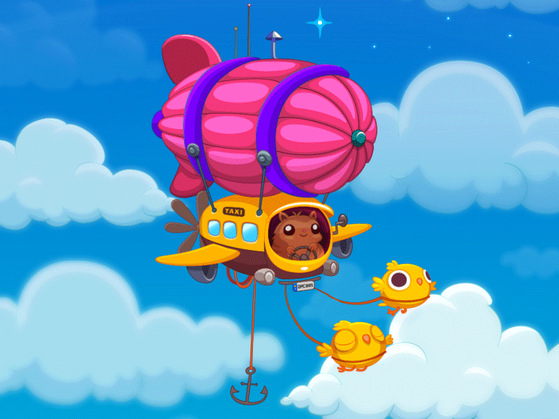 Berry Game - Flying Cab balloon birds cab character game rickshaw sky squirrel taxi tuk tuk videogame zeppelin
