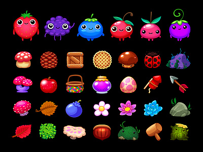 Berry Game - Berries & Icons berry blackberry blueberry cherry flowers fungi game illustration mushroom play tree videogame