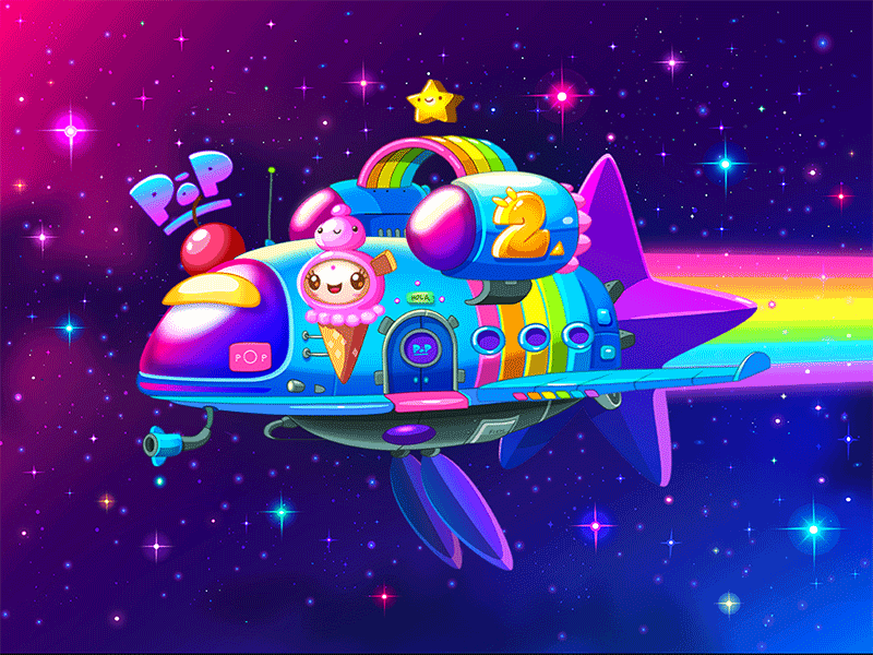 Space Cantina - Pop Spacebar aliens animation cherry icecream illustration kawaii music pop rainbow space space cantina stars