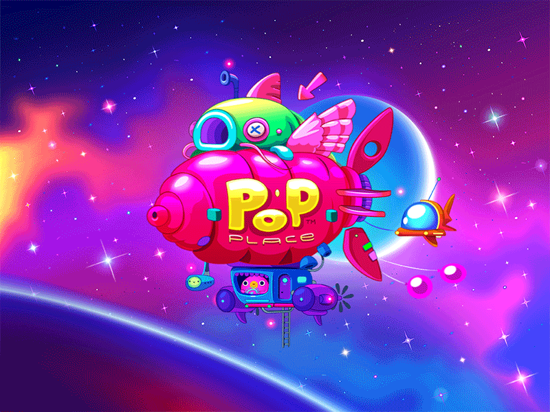 Space Cantina - [Discarded] Pop Spaceship aliens animation balloon fish game illustration koi music pop space space cantina zeppelin