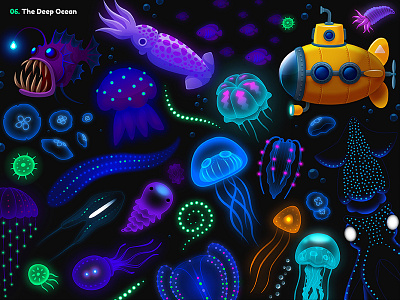 Garmin | Adventure Trail / 06. Deep Ocean props bioluminescence calamar dark deep sea fish glowing jellyfish light mantis shrimp ocean octopus plancton sea shrimp squid sub submarine water