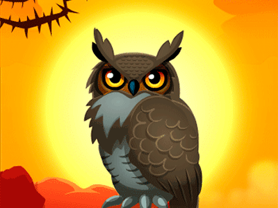 Owl / Garmin vívofit® jr. animals animation bird blink buho desert eyes game hot illustration nature owl sky sun sunset vector