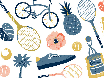 Tennis Doodles charleston flower illustration palmetto pineapple sneaker tennis racket trophy
