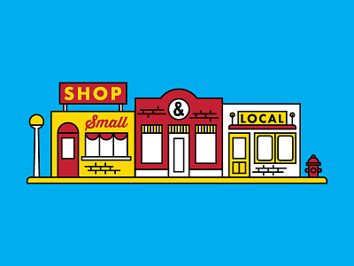 Shop Small, Shop Local blue illustration red smallbusiness storefront yellow