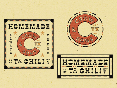 Crow & Sons TX Chili brand and identity branding brown chili distressed food label logo logo design southwest texas western