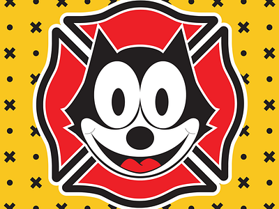 Felix the Firefighter cartoon cat firefighter maltese pattern design smile