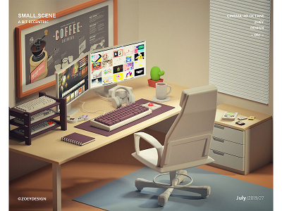 Retro Office cinema4d design illustration