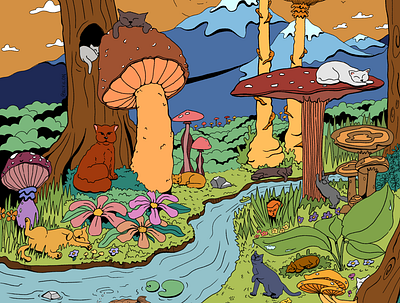 Mushroom Kingdom art cats coloring book illustration