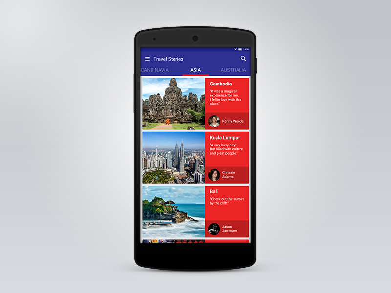 Android Material Design - Travel App ui design android material flat ux mobile