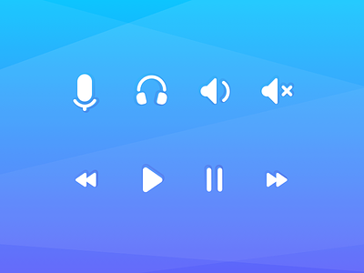 Sound control icon set back button flat forward button gradient headphones iconset microphone mute pause play icon unmute