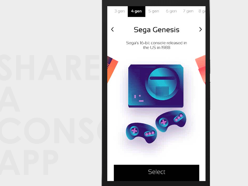 Share a console app concept carousel console gradient illustration nes playstation principle sega snes ui